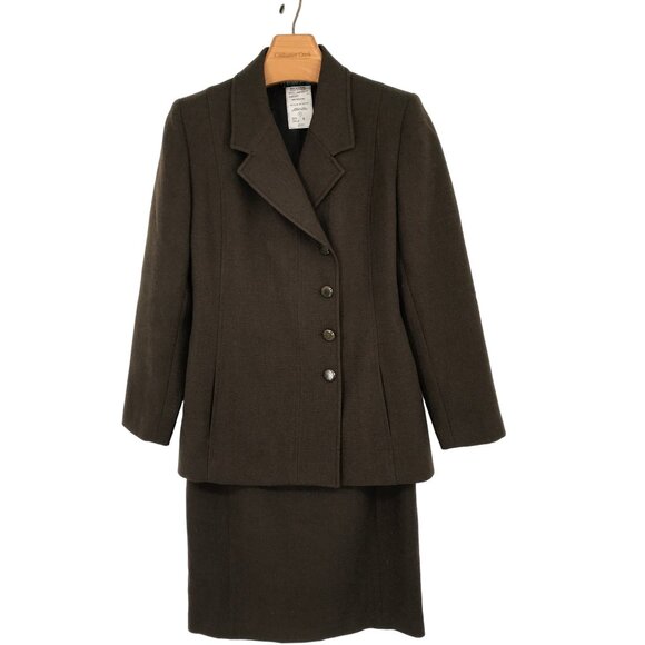 Harve Benard Women's Wool Skirt Suit Set Brown blazer jacket Size 10  40M - Picture 1 of 10